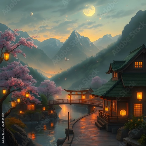 Abstract anime landscape, delicate watercolor painting, rich burgundy and deep blue art illustration design