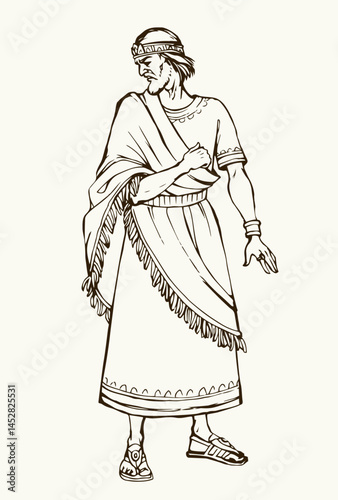Ancient man in rich clothes. Vector drawing
