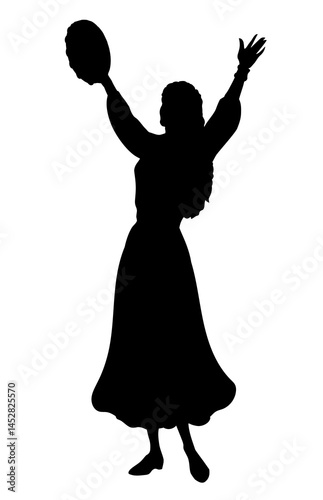 Dancing woman with a tambourine. Vector drawing
