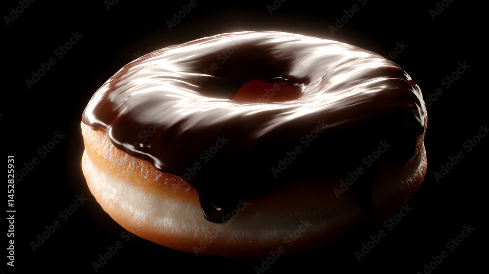 Deep Chocolate Glazed Single Donut on a Black Background with Shiny Glaze and Soft Texture Deep Chocolate Glazed Single Donut on a Black Background with Shiny Glaze and Soft Texture