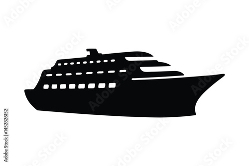 Silhouette of a large cruise ship on a white background