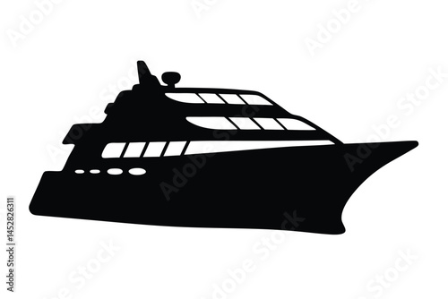 Silhouette of a large cruise ship on a white background