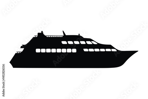 Silhouette of a large cruise ship on a white background