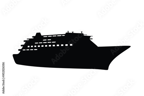 Silhouette of a large cruise ship on a white background