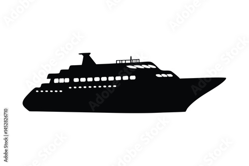 Silhouette of a large cruise ship on a white background