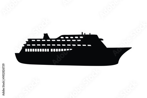 Silhouette of a large cruise ship on a white background