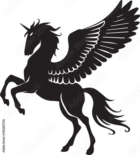 A vector silhouette image of Unicorn or Pegasus.