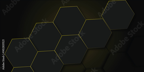 Abstract gold luxury line on black hexagon on  premium gradient background 