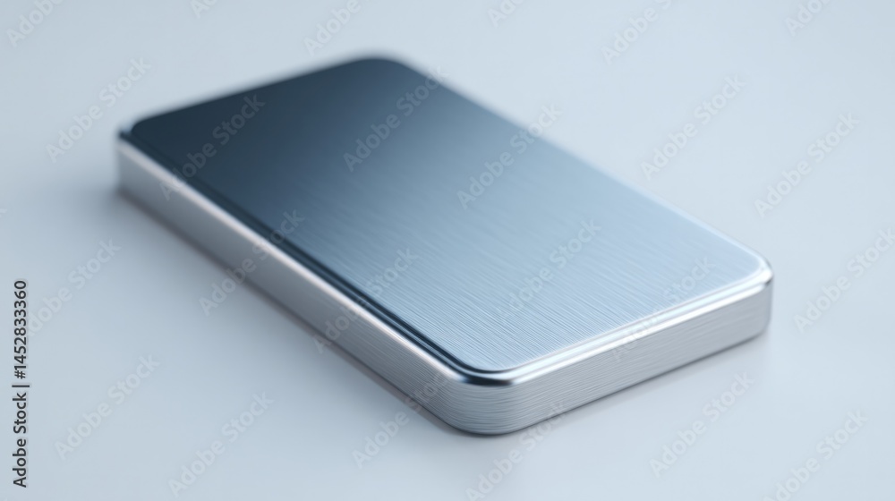position sleek electronic device made of brushed metal at slight angle on elegant and clean white background