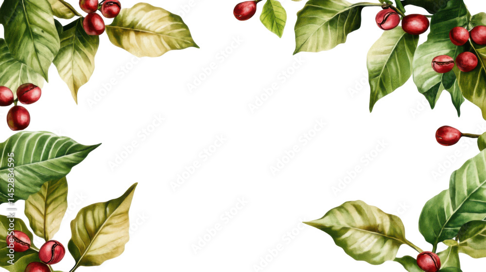 Fototapeta premium Scattered Coffee Beans Forming Natural Border on Clean White Background 