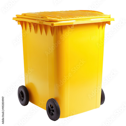 Set Of Yellow Garbage Bins with Wheels for Efficient Waste Disposal and Management in Urban Environment