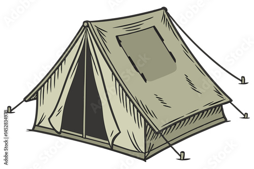 Camping Adventure: A Vector Illustration of a Classic Tent Ready for Outdoor Exploration and Relaxation.
