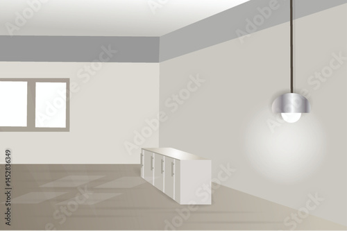 Family Home kitchen room interior 3d, vector illustration design background 
