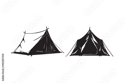Camping Tent Silhouette Vector Icons Outdoor Adventure Black Graphic Set