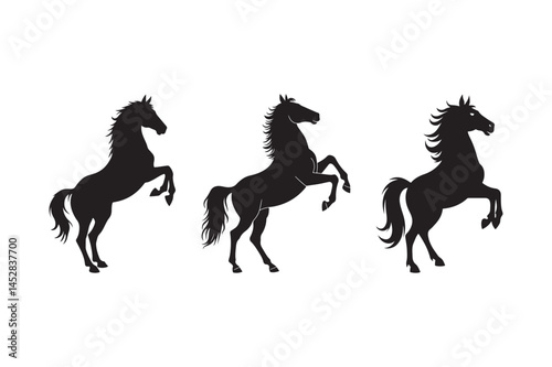 Rearing Horse Silhouette Vector Icons Wild Stallion Black Graphic Set