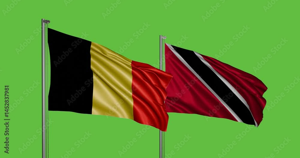 Belgium and Trinidad and Tobago 3D flags, A soft storm of tradition, chroma key background