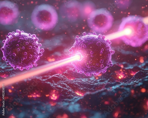 Abstract representation of vibrant cells emitting energy in a dynamic environment