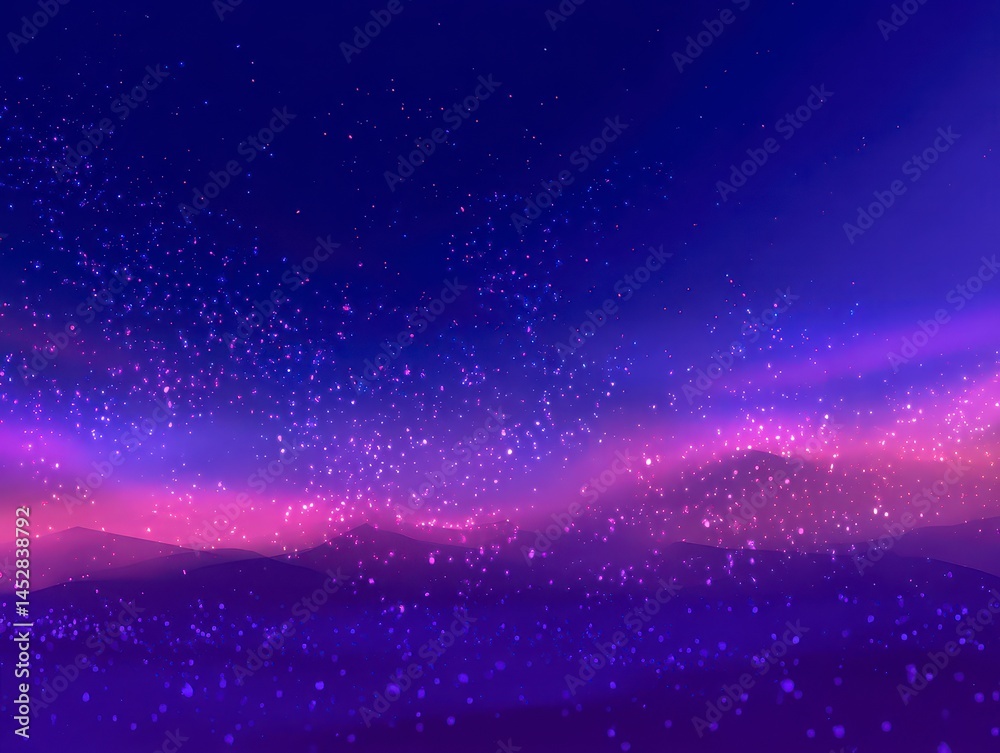Obraz premium Night cloudy sky. Purple and blue abstract space with stars and sparkles.