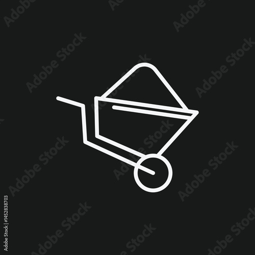 Wheelbarrow with Load on Black Background Gardening, Construction, and Tool Symbol