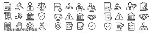 Legal symbols and icons representing law, justice, and governance in a minimalist design
