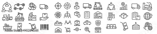 Logistics and transportation icons representing various supply chain elements in a diverse business environment