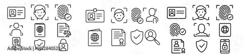 Various icons representing identity verification and personal data security processes in modern technology
