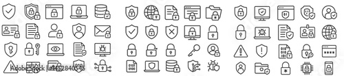 Collection of cybersecurity icons illustrating online safety and protection measures in a digital environment