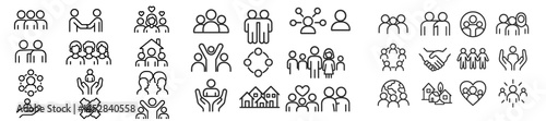 Icon set showcasing various human interactions and relationships in a minimalist design