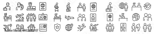 Travel symbols representing various airport activities and processes for passengers and staff globally