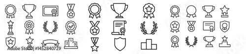 Collection of outline awards, trophies, and badges suitable for various achievements and recognitions in sports or academics