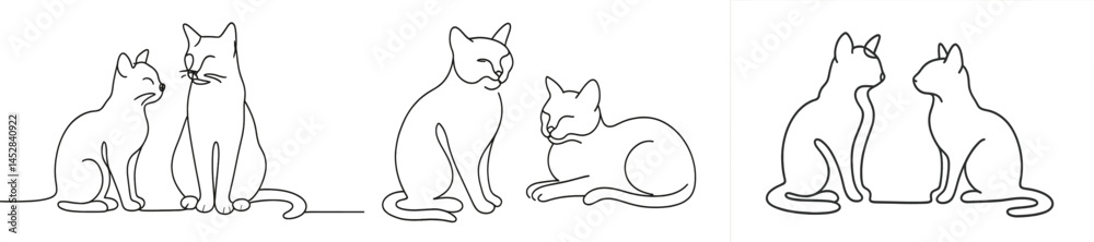 Obraz premium Various line drawings of cats interacting in a playful and affectionate manner showcasing their relationships and personalities