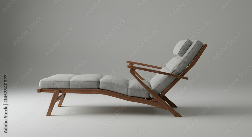 Modern Minimalist Chaise Lounge with Grey Cushions and Wooden Frame