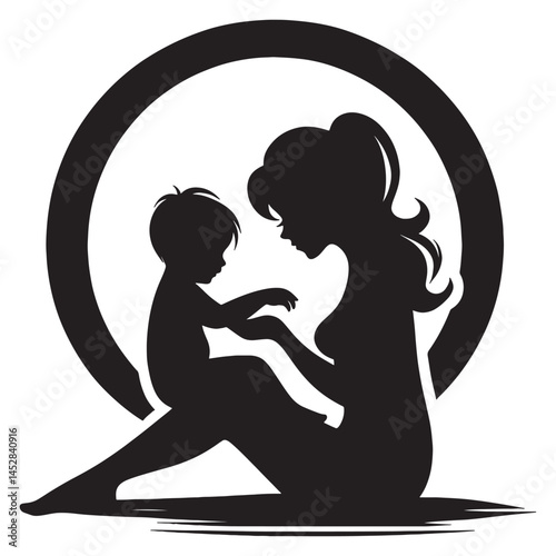 Mother and child love silhouette illustration design for family care and motherhood concept graphic element, mothers day