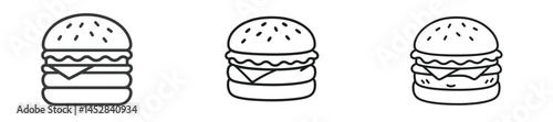 Various illustrations of burgers featuring different designs and styles captured in a minimalist style for food enthusiasts