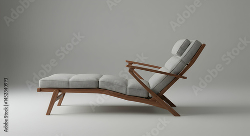 Obraz na płótnie Modern Minimalist Chaise Lounge with Grey Cushions and Wooden Frame w salonie