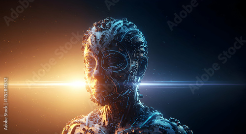 Obraz na płótnie Futuristic Robot With Metallic Features in Dramatic Lighting w salonie