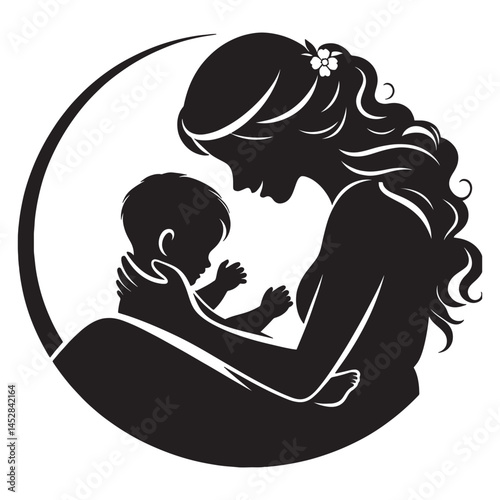 Motherhood love illustration silhouette design for family and baby care logo and graphic elements, mothers day