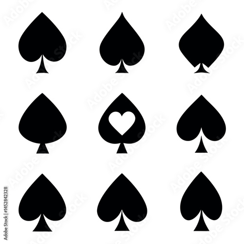 Set of Spade Playing Card Symbols in Different Variations
