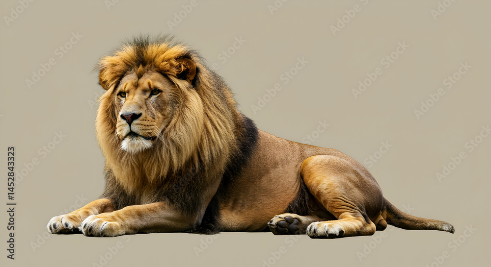 Majestic Lion Relaxing in a Serene Environment with Soft Background