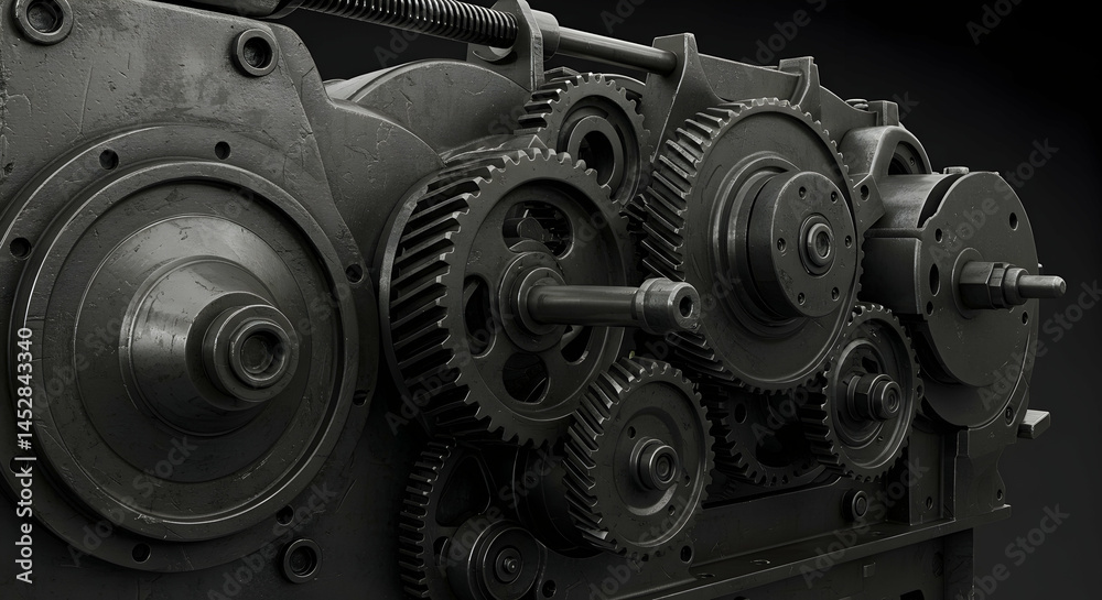 Intricate Machinery with Gears and Cogs in Dark Background