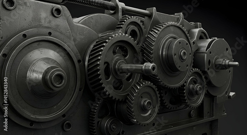 Obraz na płótnie Intricate Machinery with Gears and Cogs in Dark Background w salonie