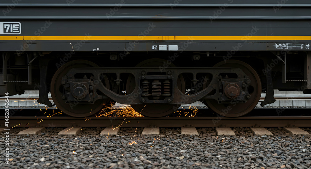 Sparks Flying from Train Wheel on Tracks During Moving Action