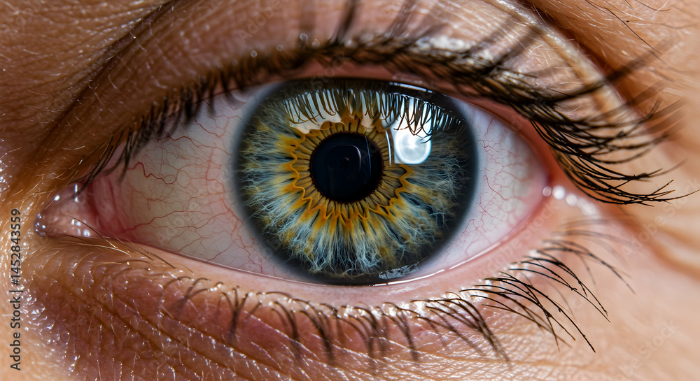 Close-up of Beautiful Human Eye with Colorful Iris and Detail