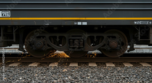 Obraz na płótnie Sparks Flying from Train Wheel on Tracks During Moving Action w salonie
