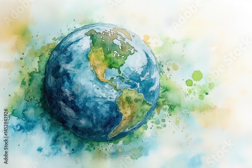 Fototapeta Naklejka Na Ścianę i Meble -  Artistic watercolor depiction of planet earth shows continents and water