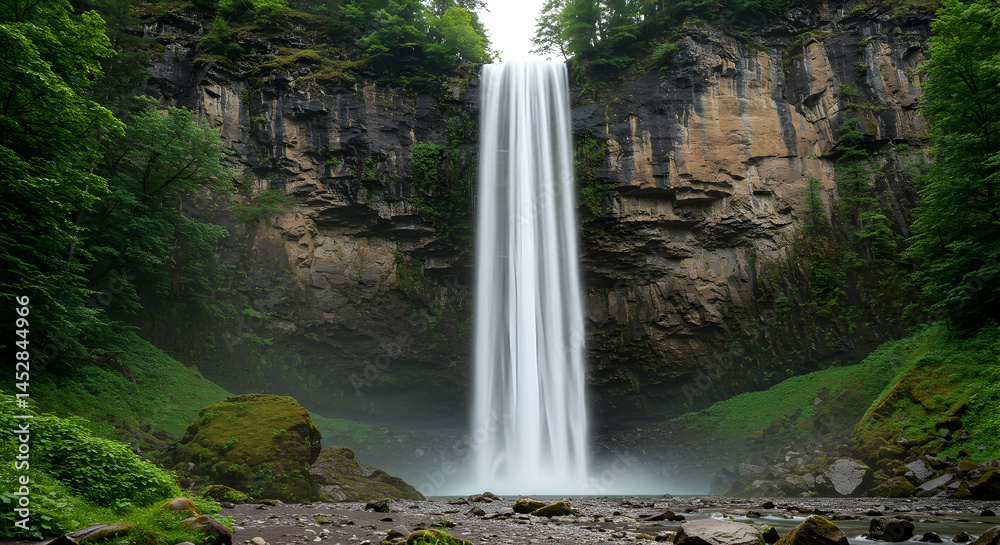 Fototapeta premium Majestic Waterfall Surrounded by Lush Greenery in a Natural Setting