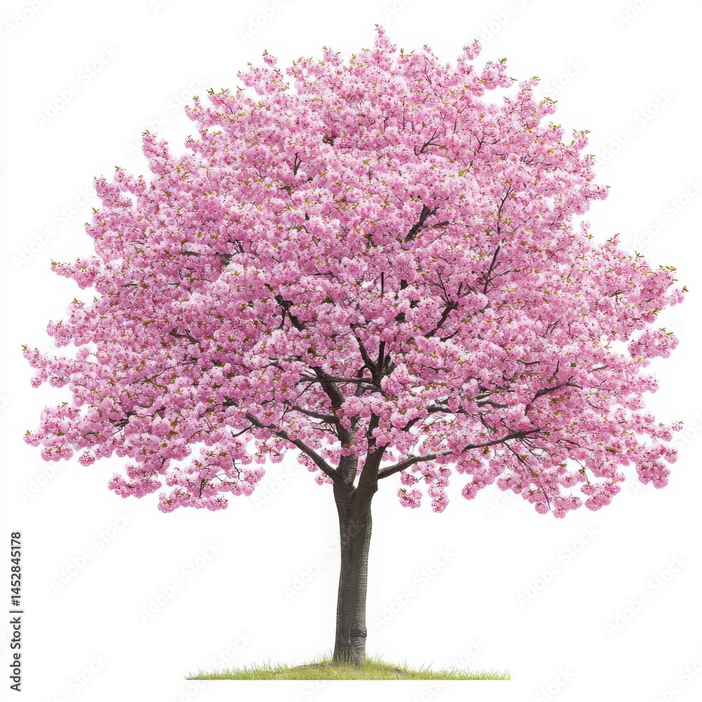 Fototapeta premium Pink flowering tree full bloom on a white background