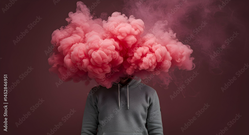 Abstract concept of creativity with pink smoke and human figure
