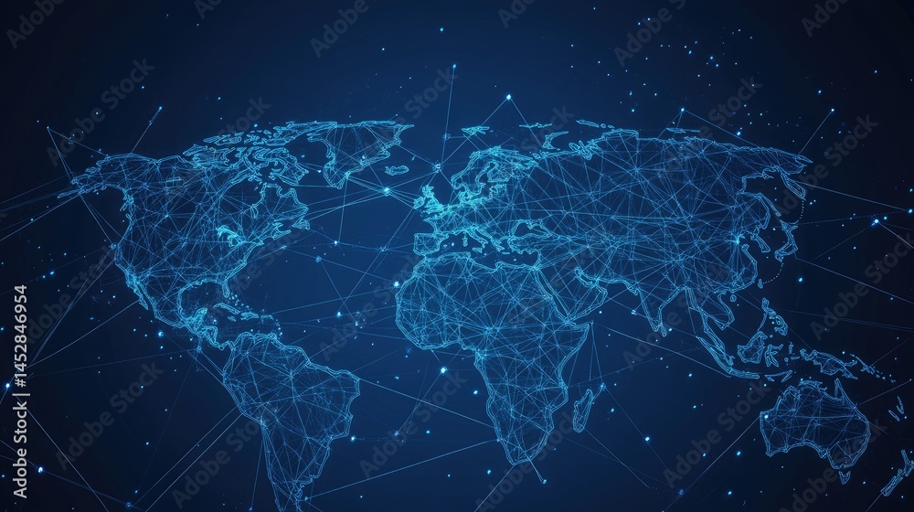 Fototapeta premium Global Network Connected World Map.