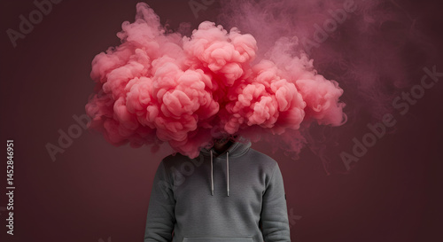 Obraz na płótnie Abstract concept of creativity with pink smoke and human figure w salonie